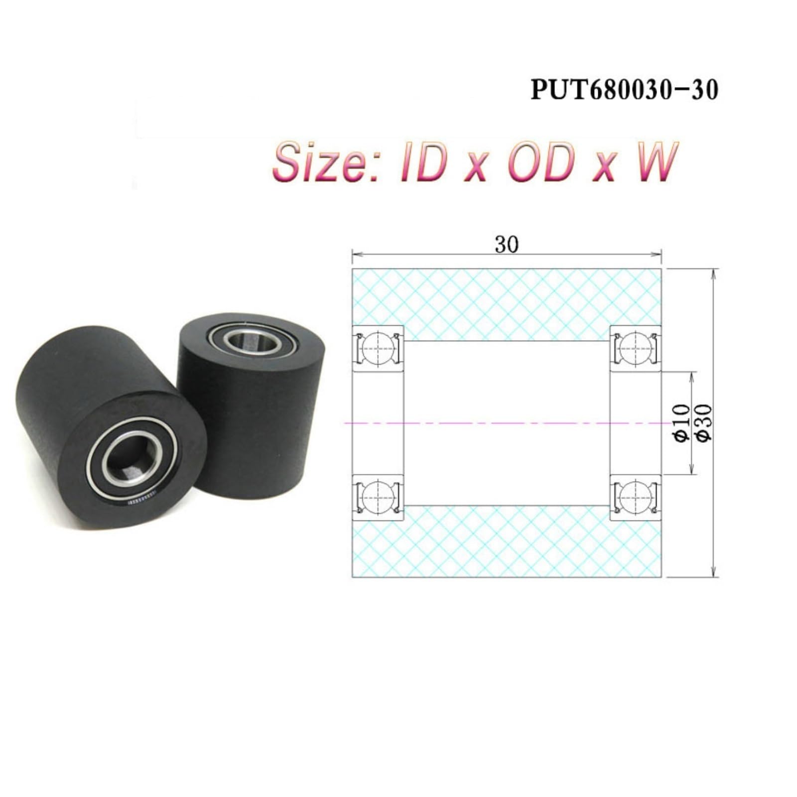 5 rodillos de doble rodamiento PUT69835-35 de poliuretano 698RS de 8 x 35 x 35 mm, rueda guía plana silenciosa (10 x 30 x 30 mm)