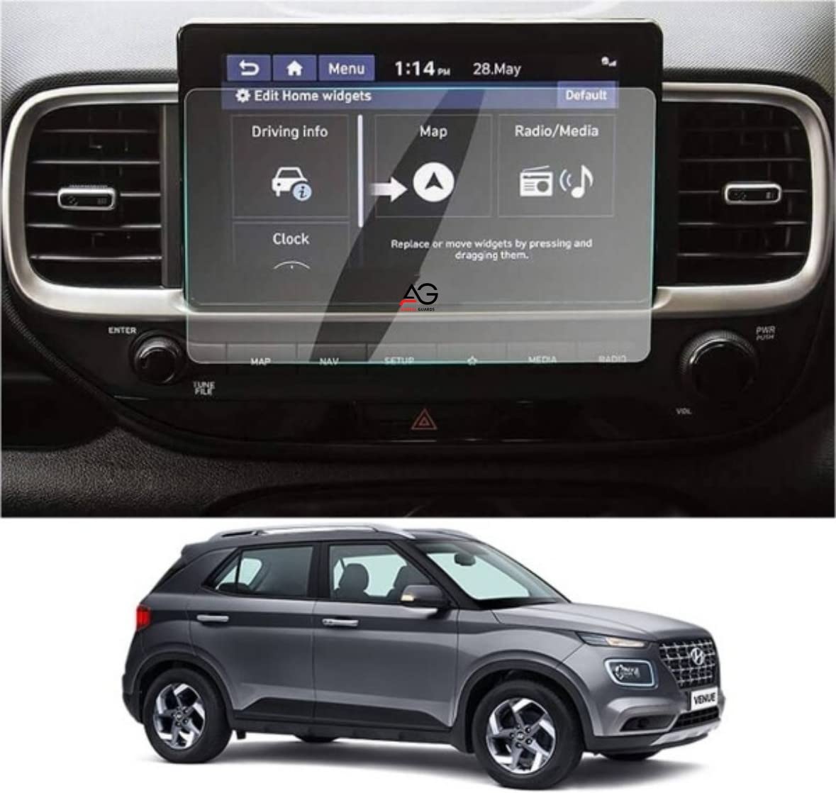ANDEAL GUARDS Tempered Glass Hyundai Venue Car Accessories Navigation System Or Music System (Stereo) Touch Screen Guard 8Inch (Company Fitted) - Clear