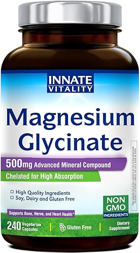 Miniatura 10 de Innate Vitality Glicinato de magnesio 500 mg | 70 mg de magnesio elemental, suplemento con alta absorción, sin amortiguación, sin OMG y sin gluten -