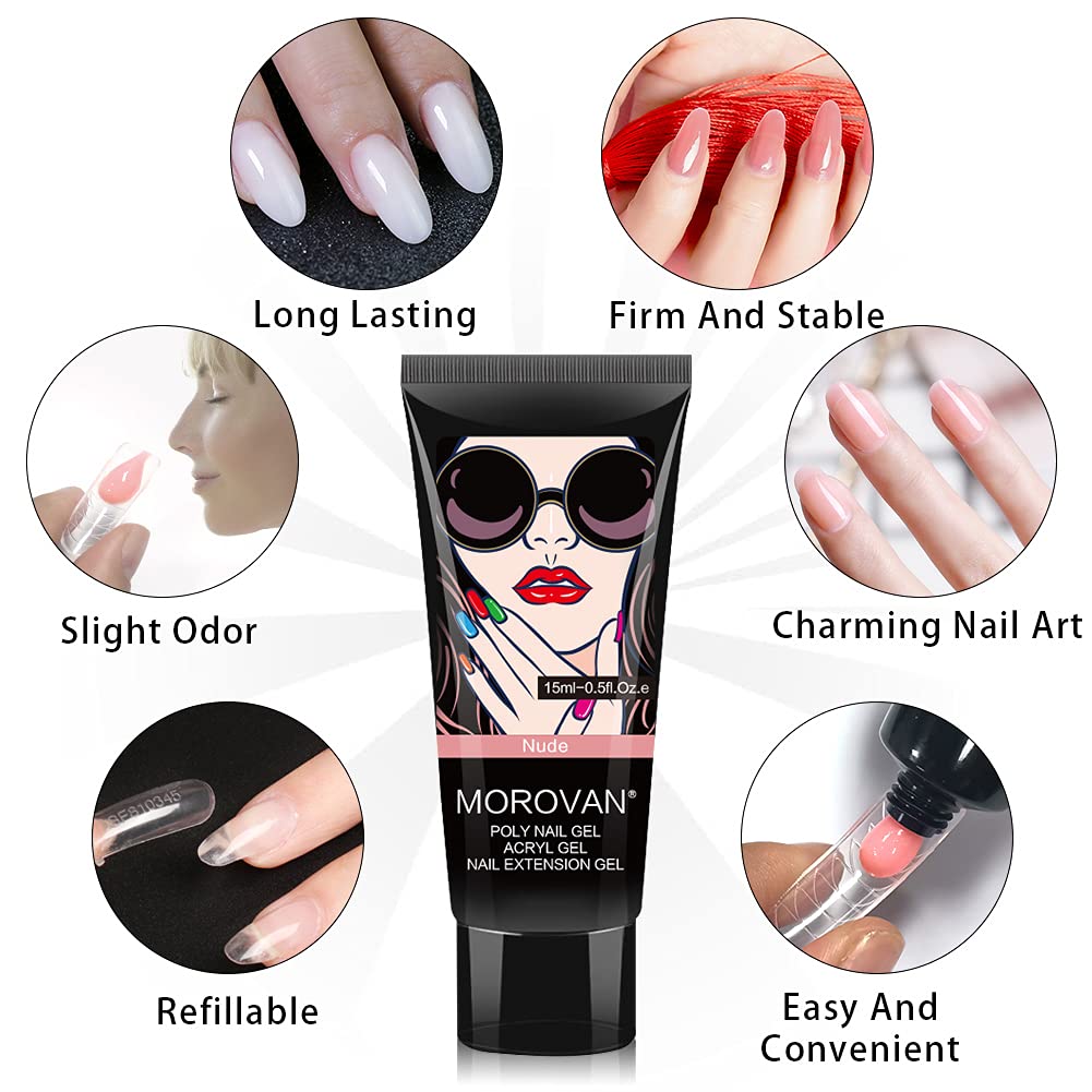 Morovan Poly Nail Gel Kit Builder Gel for nails in 6 Colors 15ml Nail Extension Gel Enhancement ACRYL Poly Nail Gel Nail Art Supplies
