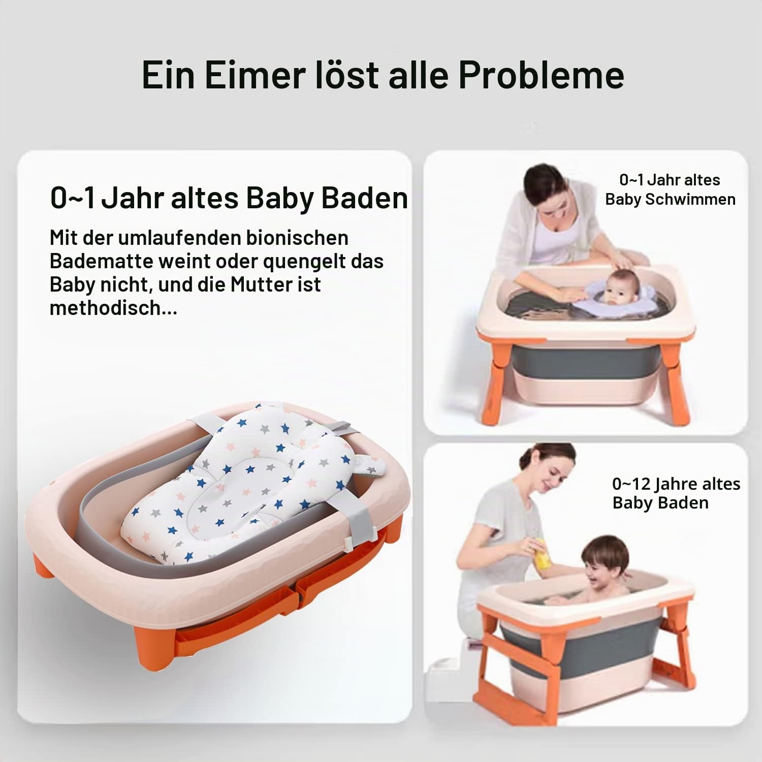 K IKIDO Große Baby Badewanne faltbar für Babys von 0-36 Monaten Ergonomische Babywanne (324 Orange)