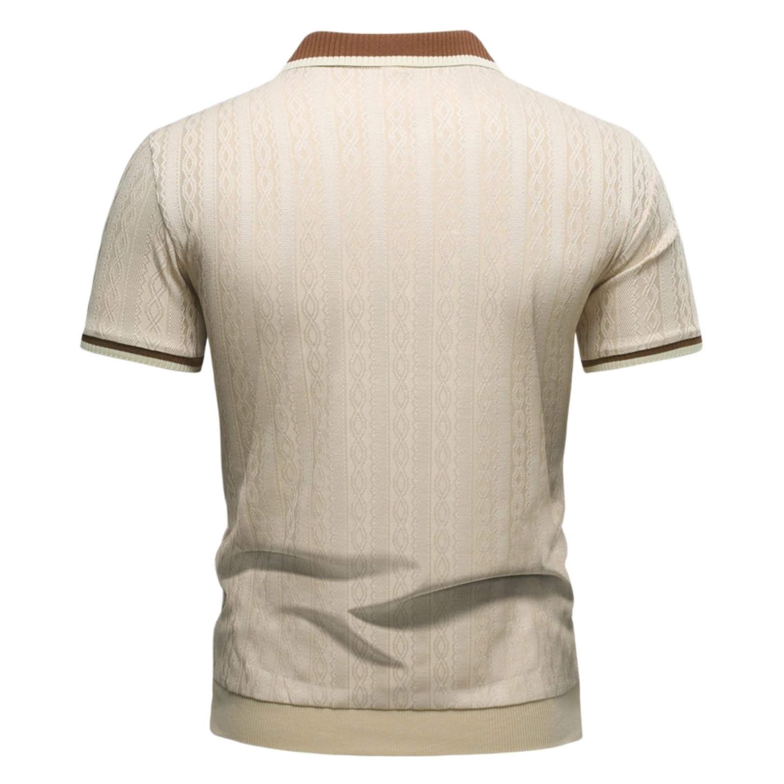 Camicie Uomo Cavo Mezza Zip Camicia, Contrasto Punta Collare Manica Corta Sottile-Khaki-l