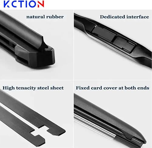 Miniatura 5 de Kction Limpiaparabrisas repelente a la lluvia, hojas de goma natural, marco de acero inoxidable, visión limpia, silenciosa, fácil instalación,