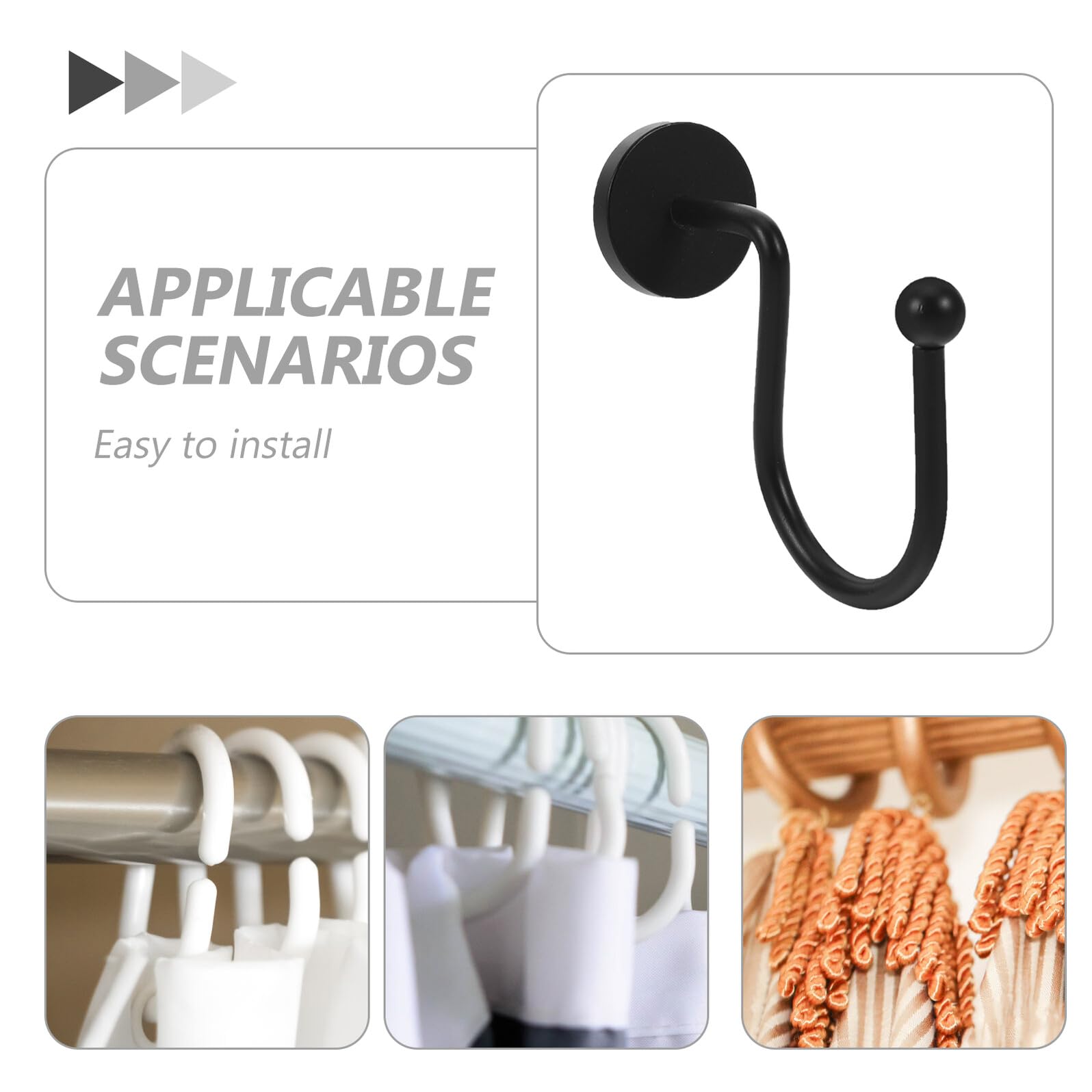 Alipis Lot de 24 Crochets de Rideau Métal Noir Anneaux Ronds Décoratifs Glissement Fluide Résistance Élevée pour Salle de Bain et Accessoires Crochets pour Rideaux Épais