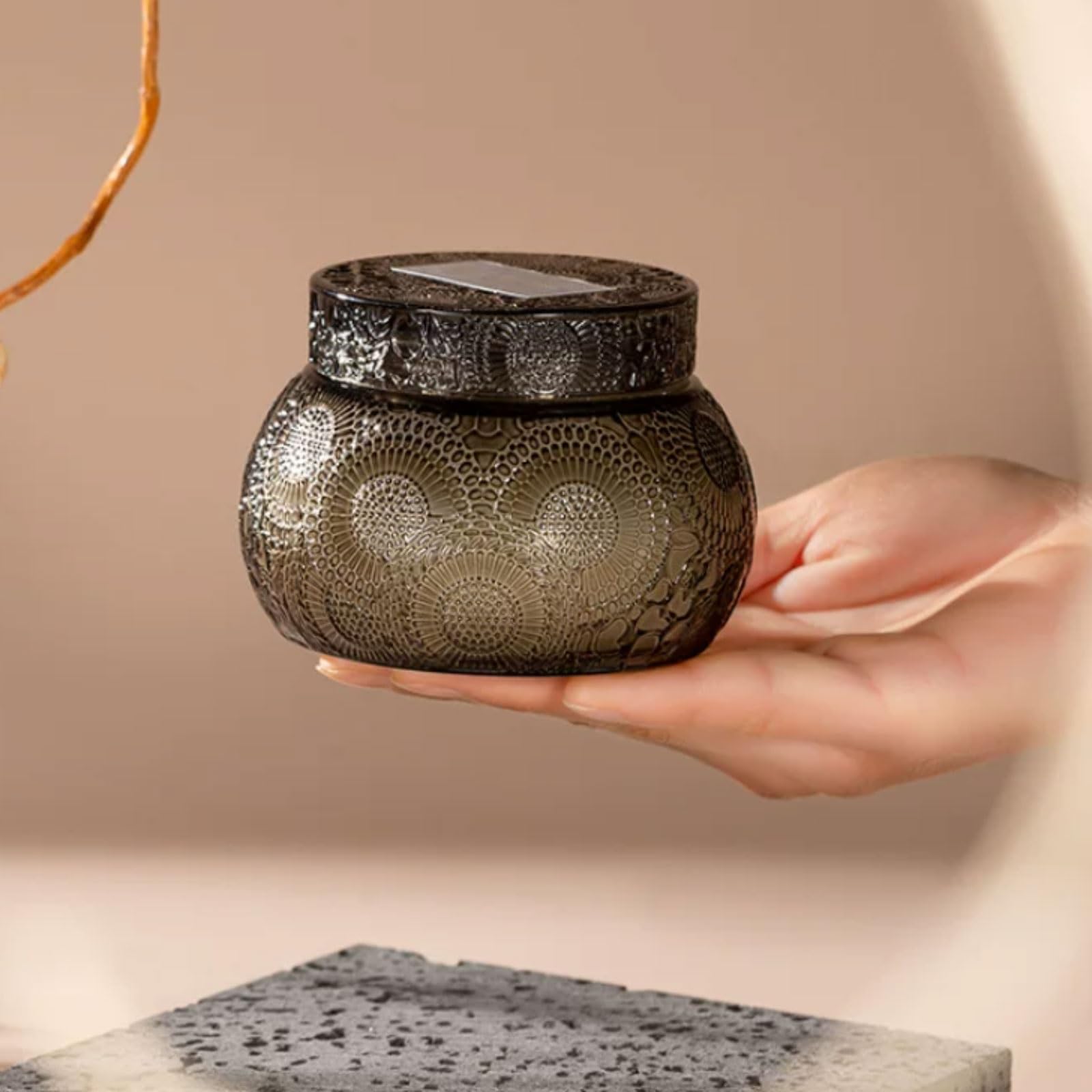 Velas de vidrio hechas con cera de soja y aceites esenciales, velas en tarro reutilizables modernas, decoración elegante for el hogar de larga duración(Bruin)