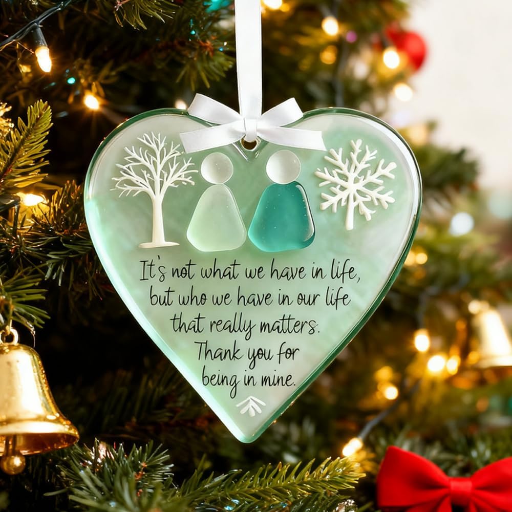 Snowflake-Shaped Sea Glass Friendship Decor, 2026 New Timeless Friendship Heart Keepsake Sea Glass Art, Friends Hearts Ornament for Christmas Tree Hanging Ornaments (A)