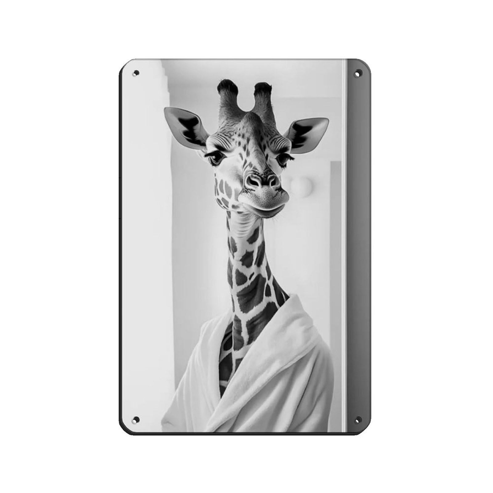 Giraffe Wearing A Bathrobe, Funny Bathroom Art Tin Sign Vintage Metal Pub Club Cafe Bar Home Wall Art Decoration Poster Retro 8x12inch(20x30cm)