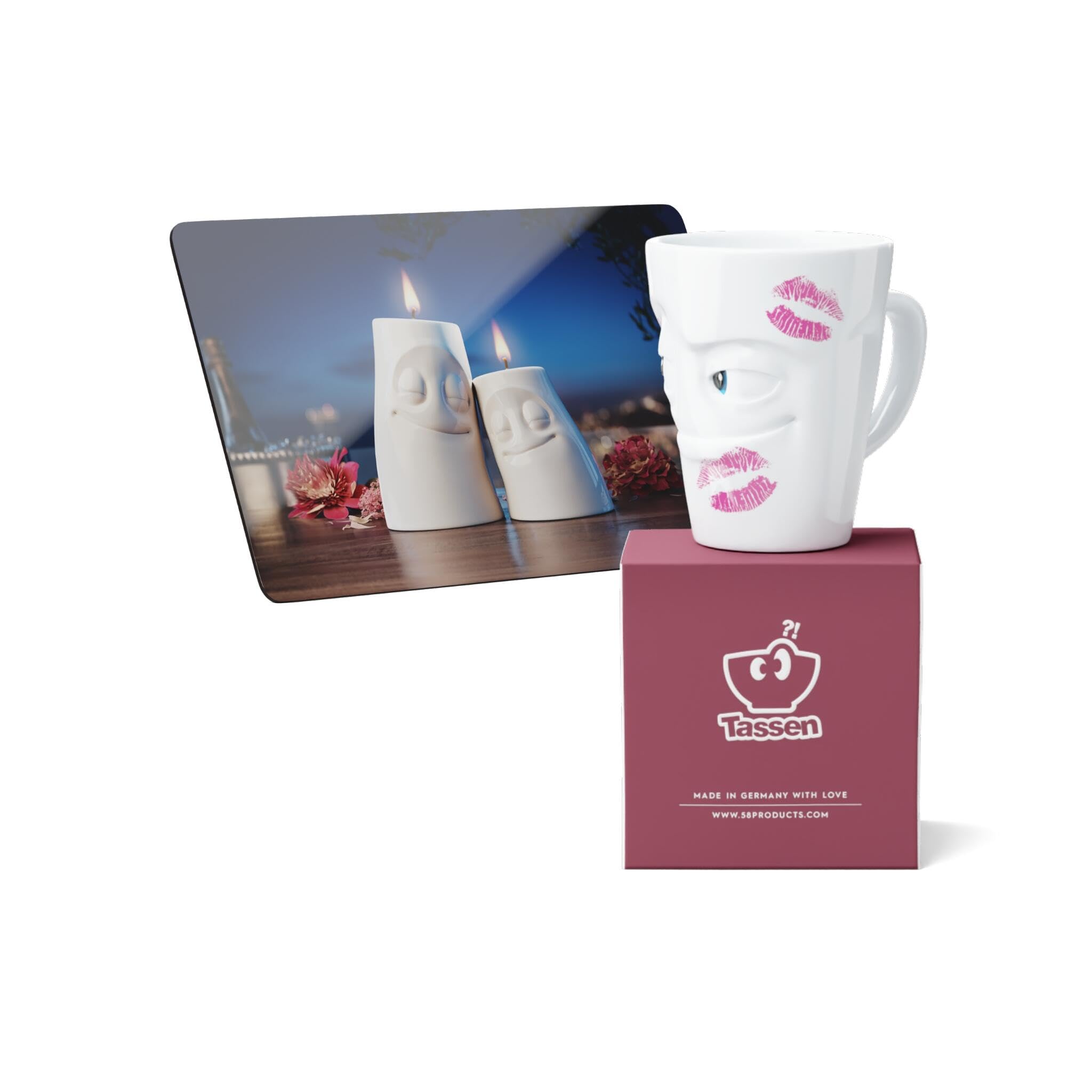FIFTYEIGHT PRODUCTS Muttertag Henkelbecher Geküsst 350ml Movie Edition & Frühstücksbrettchen Liebesschwur