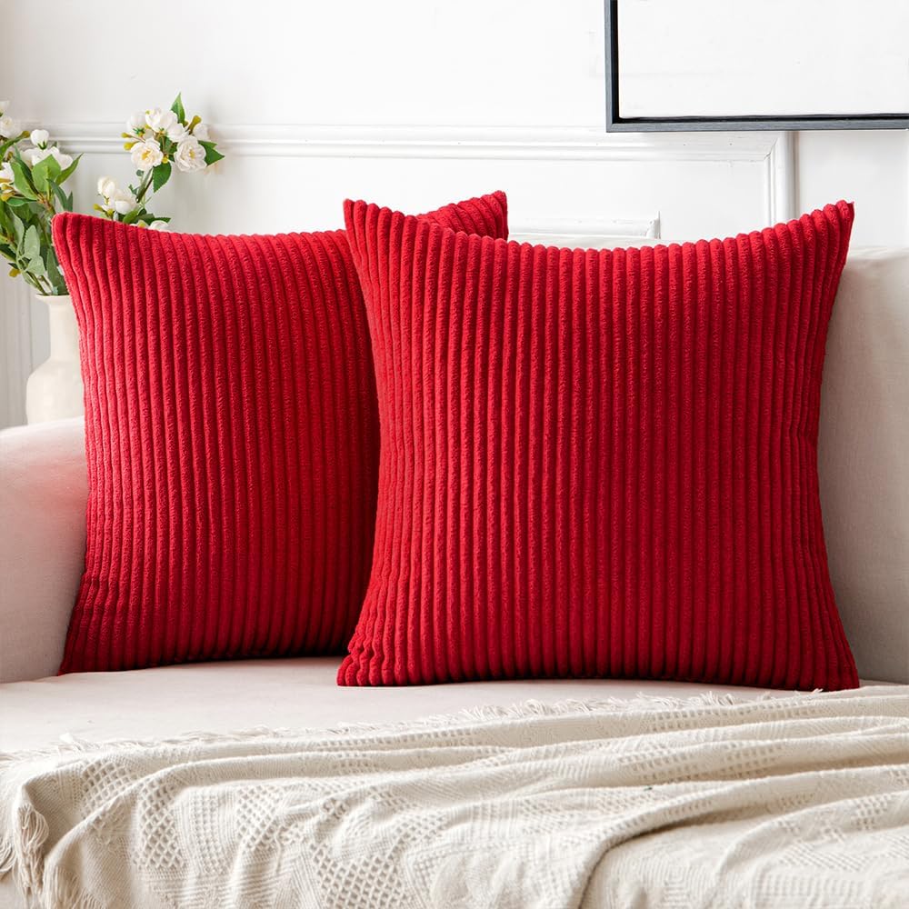 Woaboy Pack of 2 Red Corduroy Pillow Covers 18x18 Super