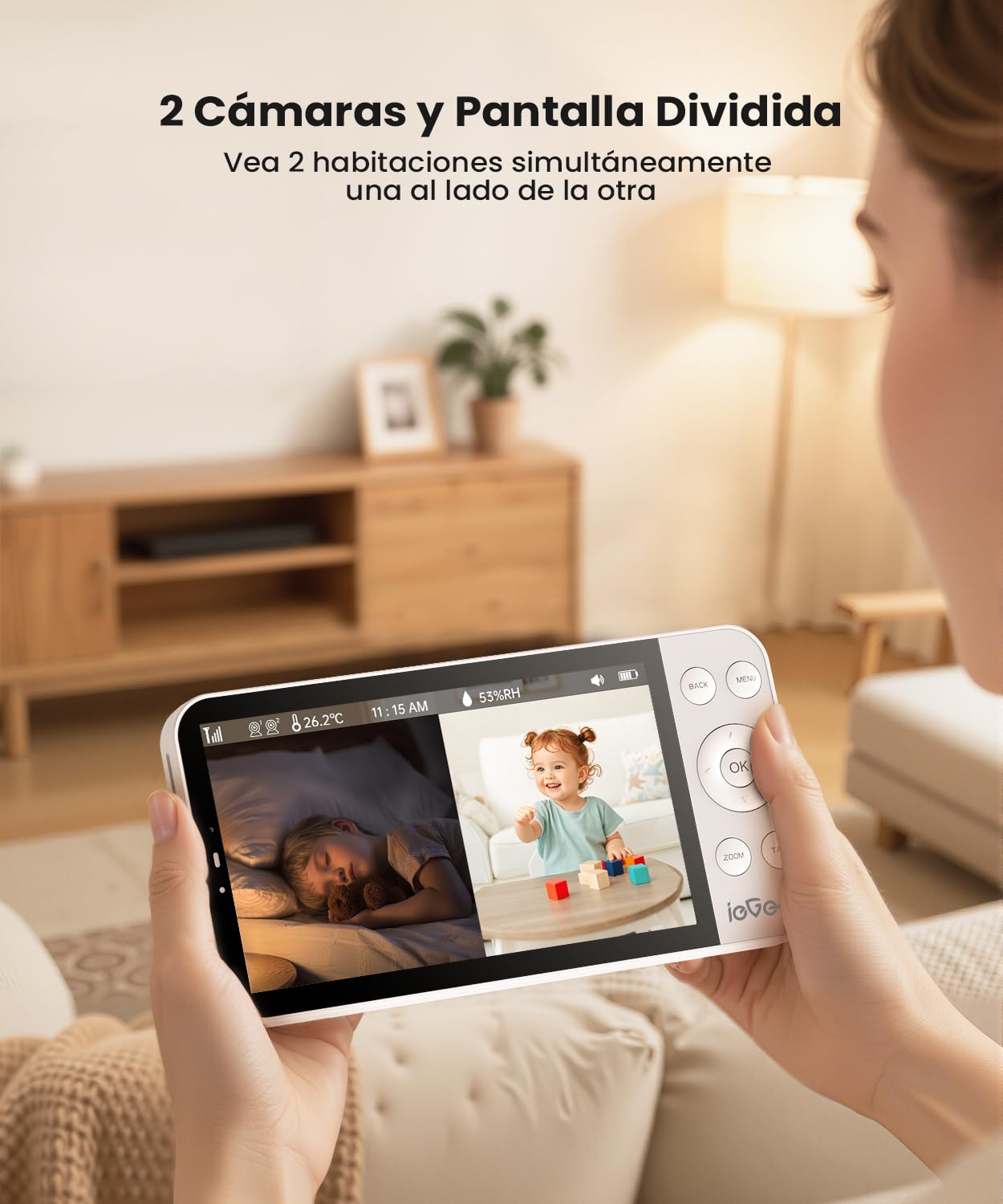 ieGeek 5.5" 2.5K/4MP Camara Vigilancia Bebe WiFi, Alerta de Cara Tapada y Dormir Boca Abajo, Colorida Luz Nocturna, 360° Seguimiento Movimiento Vigilabebes con Camara, VOX, Compatible Echo