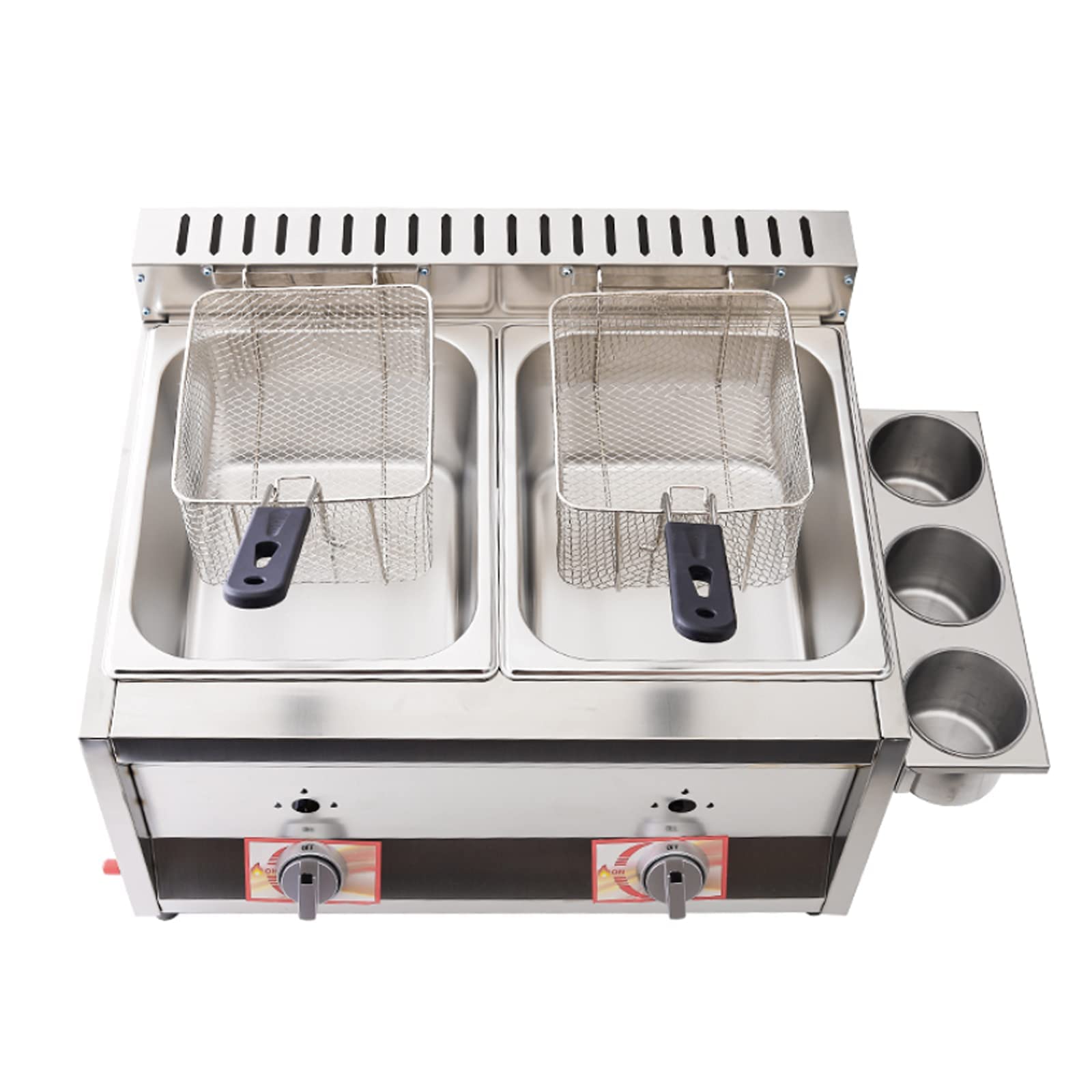 AYCDL 20L Double Cylinder Gas Fryer, Commercial Stainless Steel Professional Gas Fryer with Basket Shovel for Commercial Restaurant Countertop Family Cooking Frying Machine