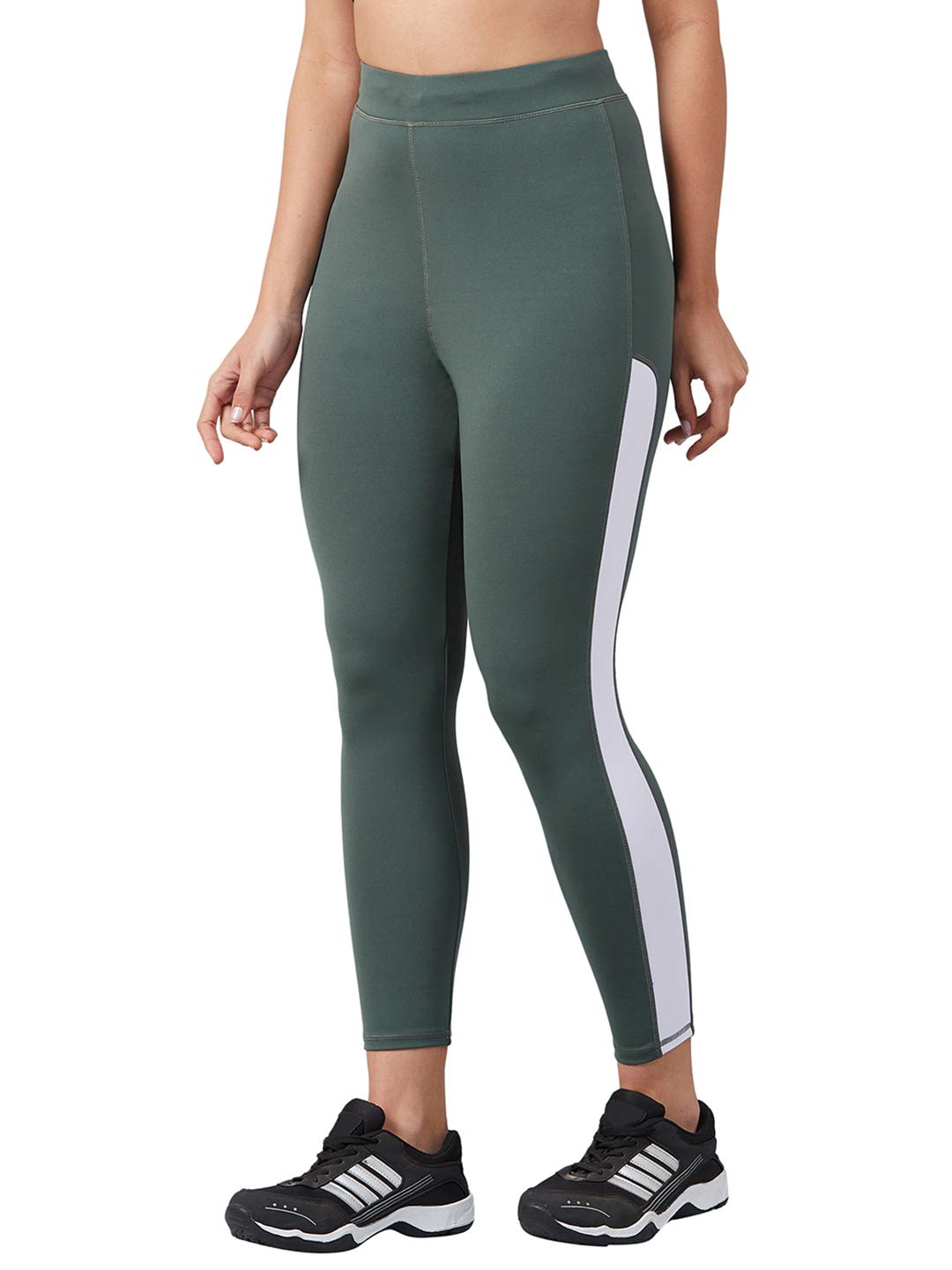 BLINKIN Stretchable Gym Tights & Leggings for Women Workout, High Waist, Tummy Control & Squat Proof Active Wear Yoga Pants (9150_Color_Hunter Green with White Stripes,Size_M) (B08WC1WPBW) Amazon Price History, Amazon Price Tracker