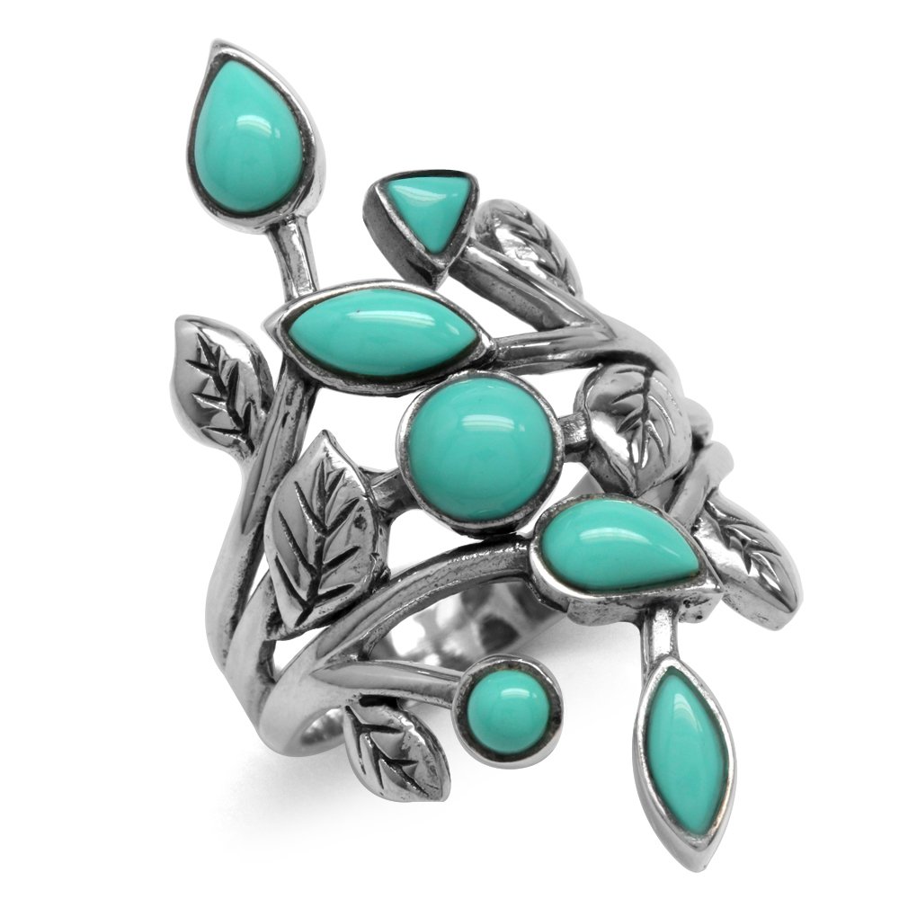 アクセサリー Vintage Silver Green Turquoise Ring 925 Sterling Silver Green Turquoise Leaf Design Ring, Sizes 5 to