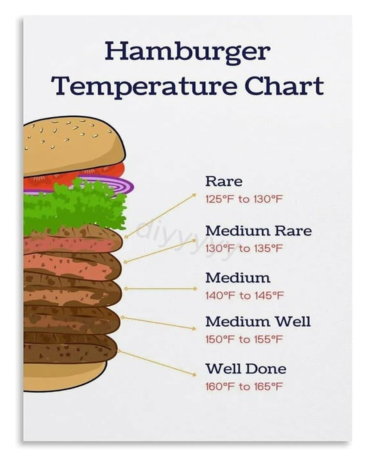 PKNVKZIDK Cooking Temperature Chart Burger Steak Chicken Pork Doneness Guide Poster For Kitchen Reference