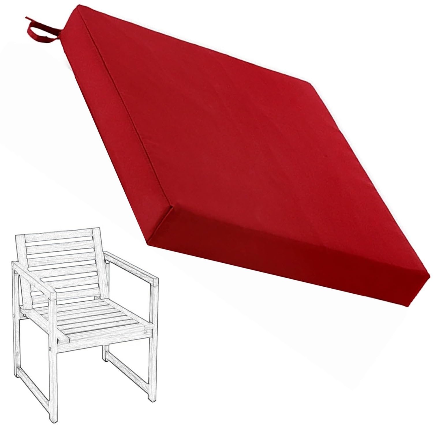 Hoowarm Waterdichte stoelkussens met banden, 40x40, 47x41, 50x50, 60x60 cm vierkante zitkussens buiten, voor eetkamer, kantoor, terras en tuinmeubilair, afneembaar(Red,60x60x10cm)