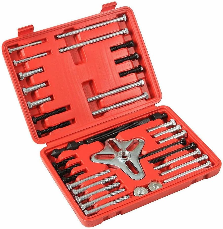 46pc Harmonic Balancer Gear Puller Steering Wheel Pulley Steel Yoke Washer Crank