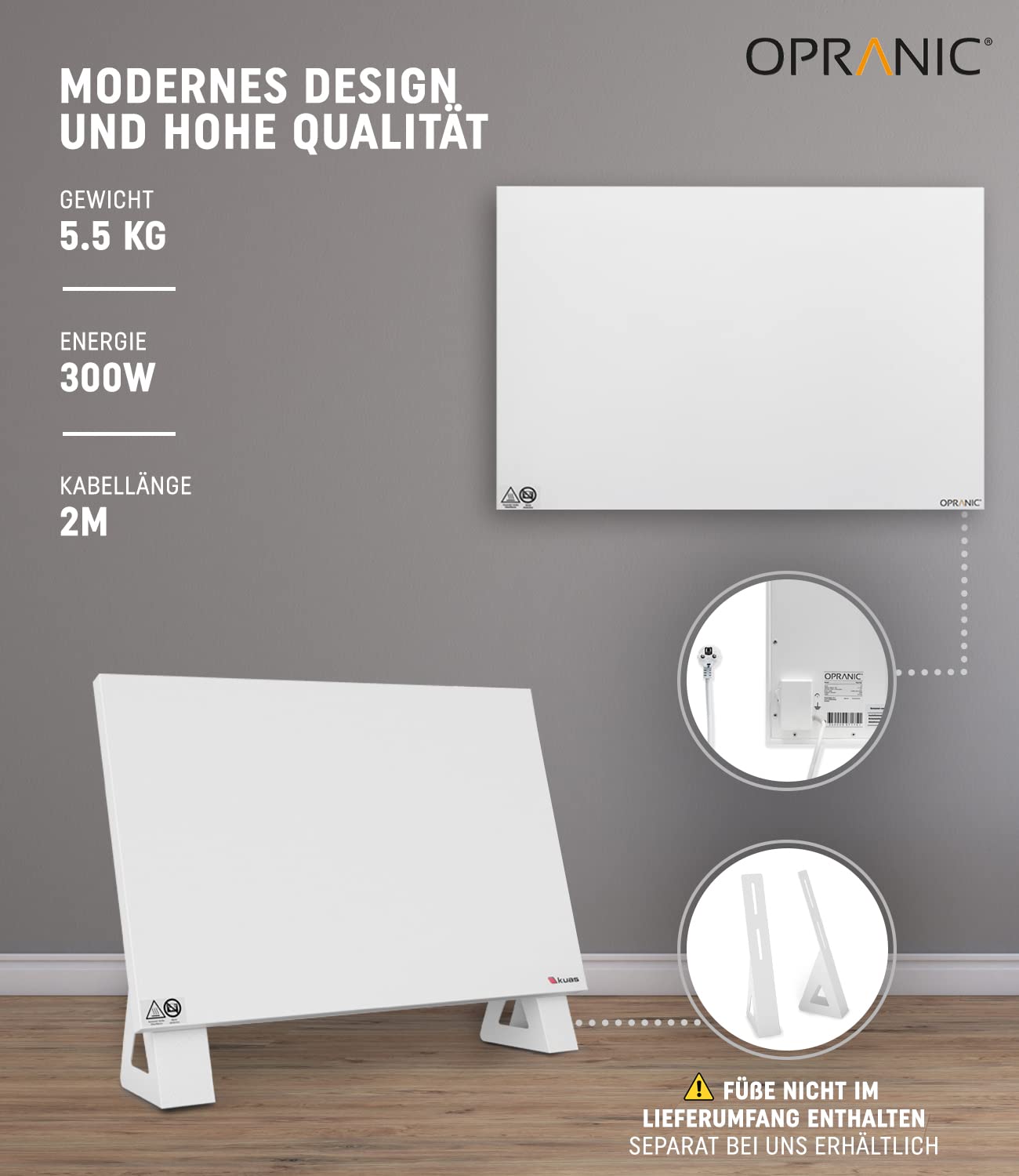 Calentador infrarrojo P5 Premium | 5 años de garantía | Calentador infrarrojo de pared, calentador infrarrojo para montaje en techo, dispositivo de pie, calefacción móvil (300 W blanca)