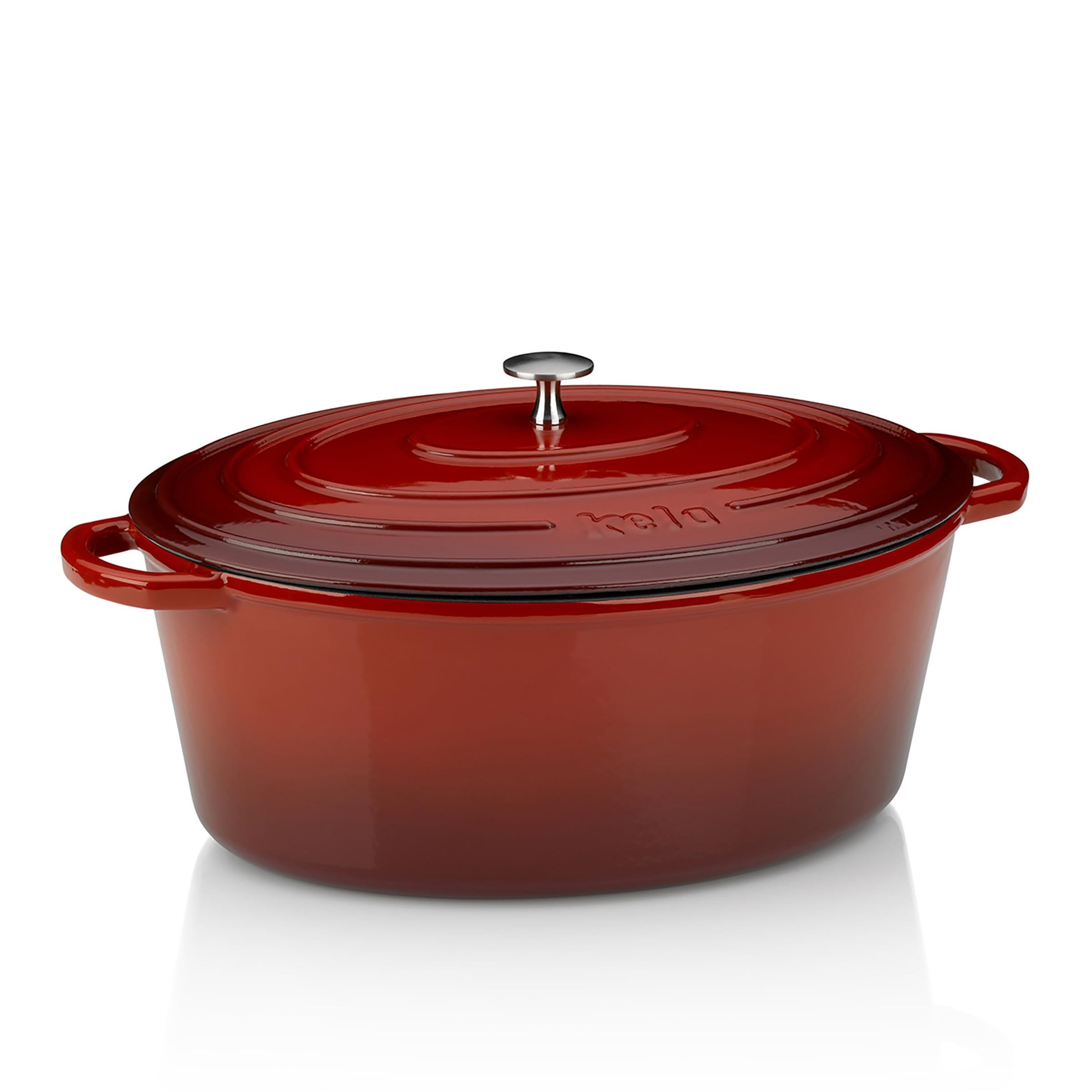 kela 11943 Asador con tapa, Hierro fundido, Revestimiento esmaltado, Mantiene el calor, Apto para inducción, 9,5 L, Rojo, Ovalado, Calido