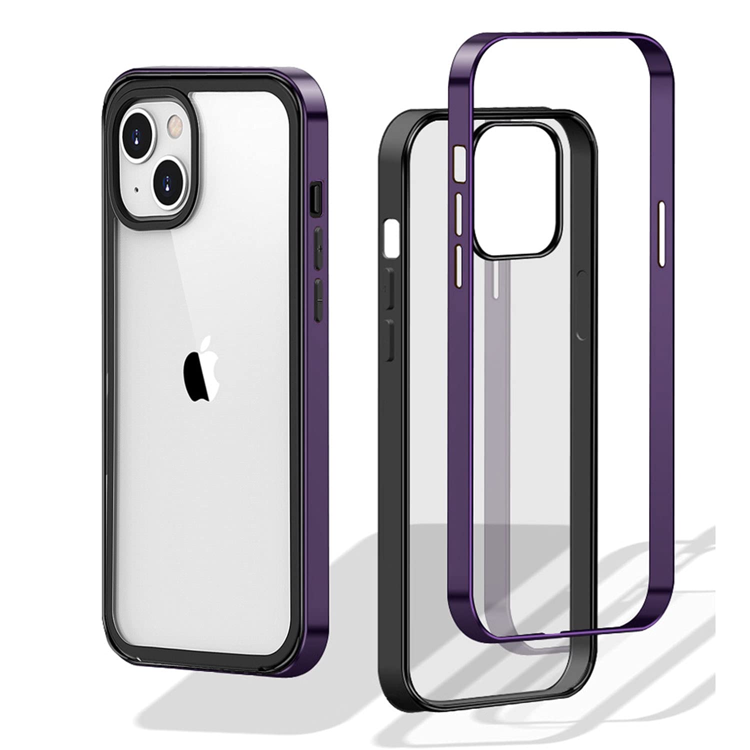 JIML Compatible for iPhone 13 6.1 inch (2021) Case Clear PC Back and TPU Electroplated Edge Anti-Yellow Cases Shockproof Shell Protective Bumper Cover (Purple)