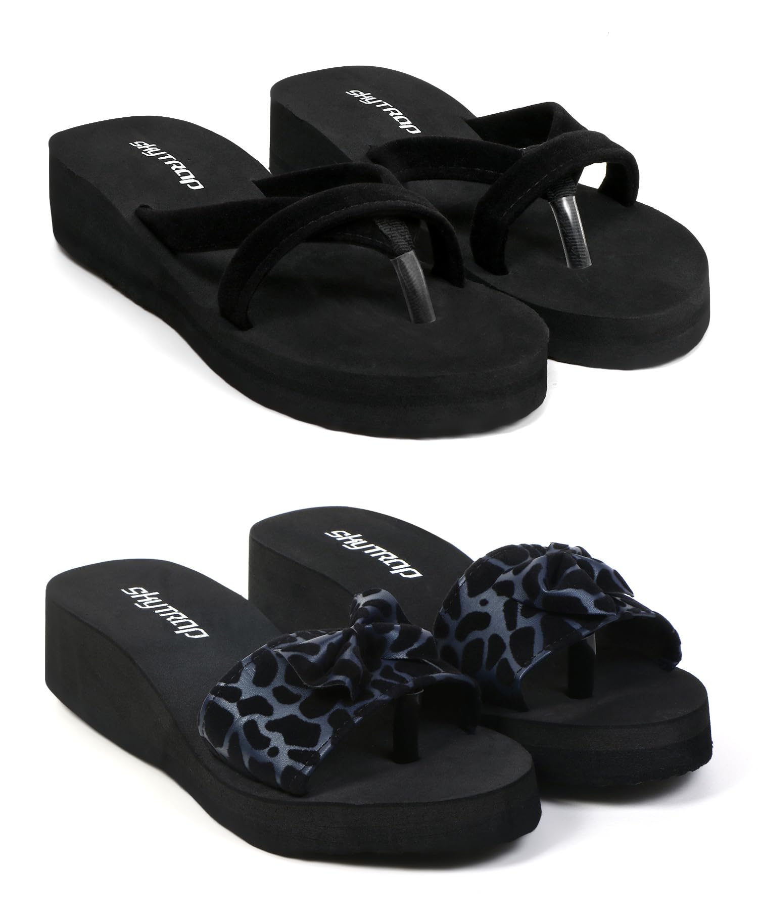 skytrap Women Black Nubuck Slippers Flipflop Combo of 2-picture-40