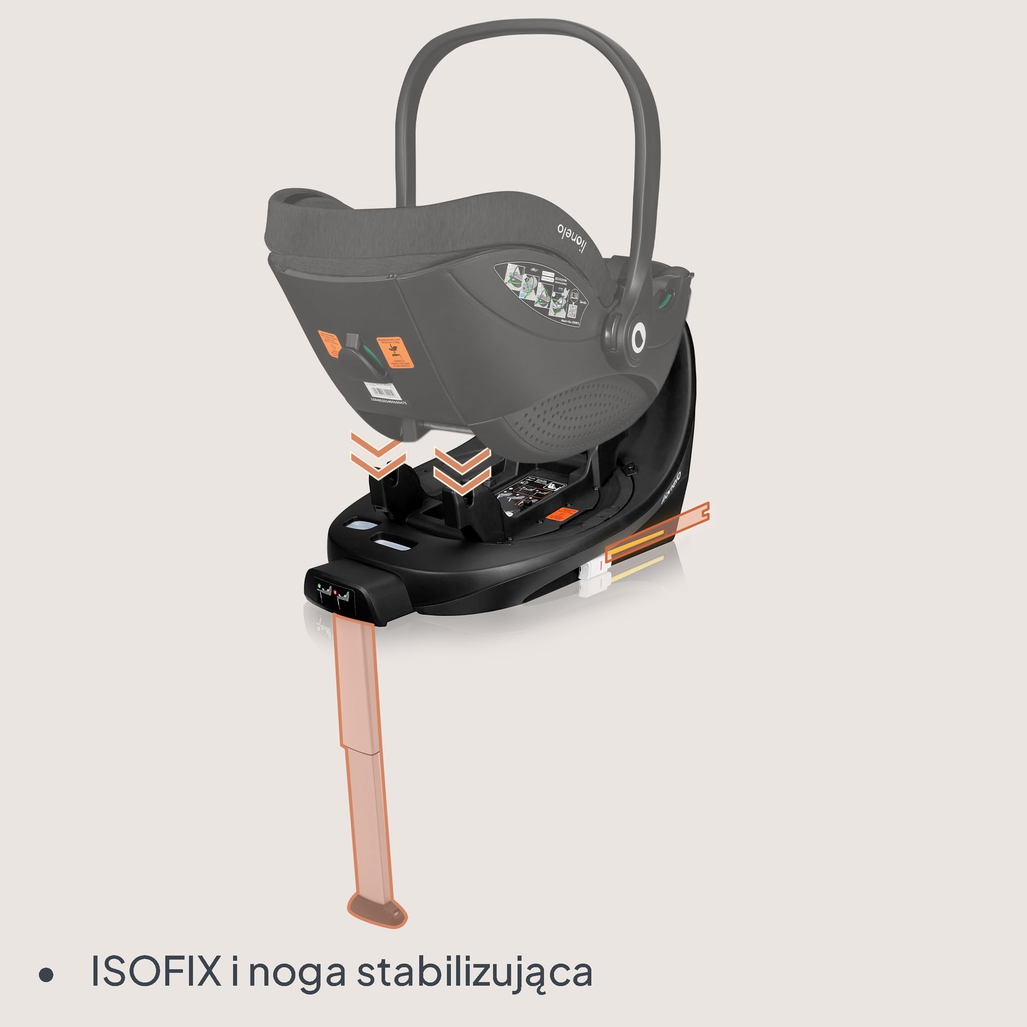 LIONELO MOXIE i-Size Base Baza do Fotelika Samochodowego Moxie i-Size, Montaż ISOFIX i Nogi Stabilizacyjnej, Montaż Zatrzaskowy, Wskaźnik Prawidłowej Instalacji