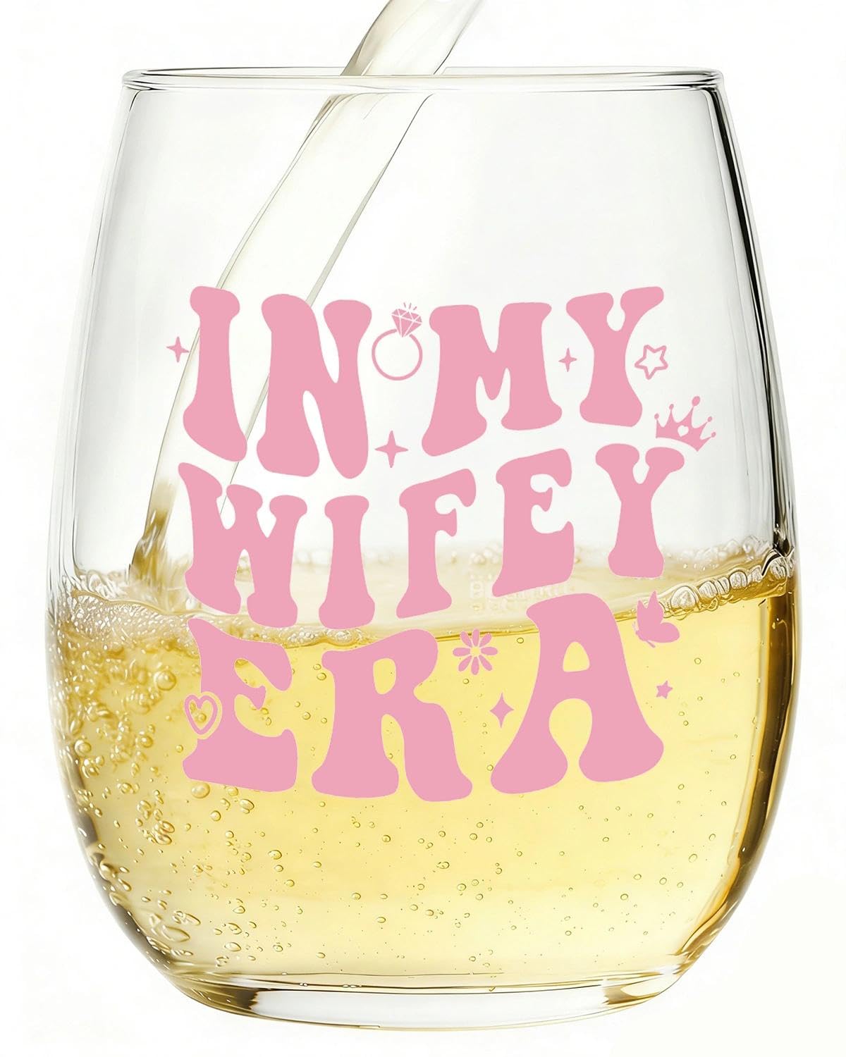Sylona Wifey Era Stemless Wine Glass – Bride to Be Gift, Bridal Shower Present, in My Wifey Era Engraved Wine Cup for Wedding Celebration