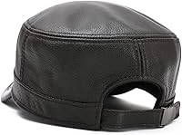 Vista 10 de Hombres Lambskin Leather Cadet Army Caps Military Caps Flat Top Cap A-Negro