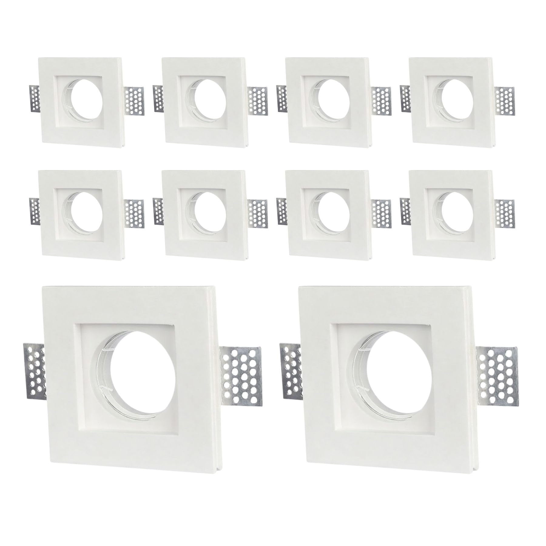 A2ZWORLD 10 sztuk gipsowy uchwyt do zabudowy, kwadratowy 100 x 100 x 30 mm, biały lakierowany, oprawka GU10 i szybkie złącze w zestawie, przezroczysta sprężyna, do płyt gipsowo-kartonowych na suficie