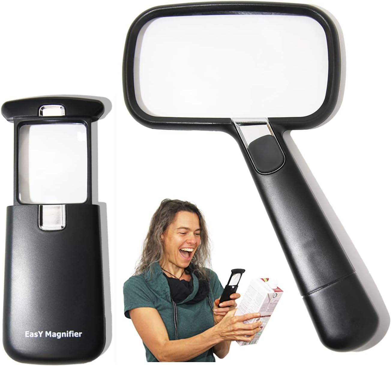 EasYMagnifier Large Magnifying Glass 2X, Small Magnifier 3X with