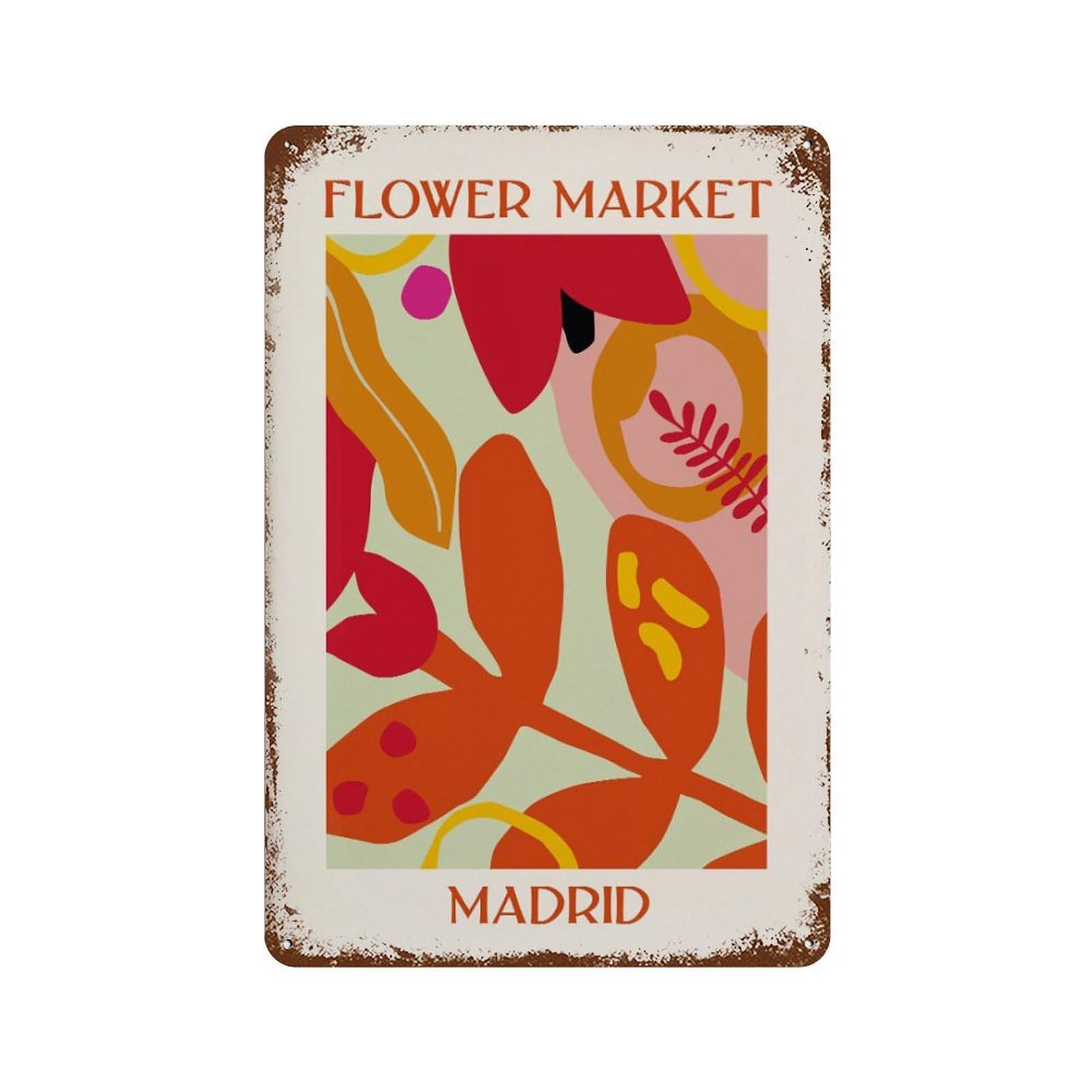 xiaoxiaoshen Flower Market Madrid Botanical Wall Decor Art Metal Tin Poster Modern Home Decor Art Home Bar Shop Decorations Vintage Sign 30x20cm
