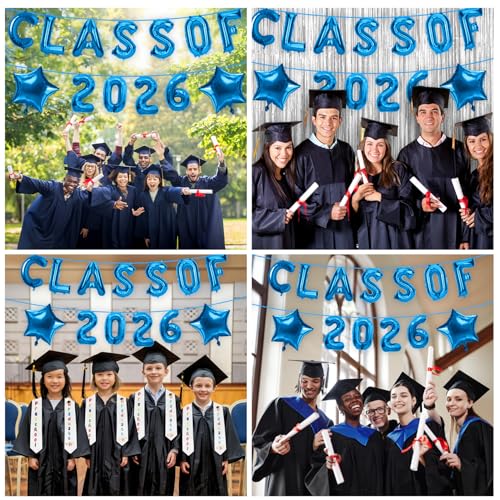 Image of Graduation Balloons, Class of 2025 Balloons, 16 Inch Blue Grad Class of 2025 Letters Foil Balloon with Star Balloons, Class of 2025 Decorations for High School College Graduation Party Decorations