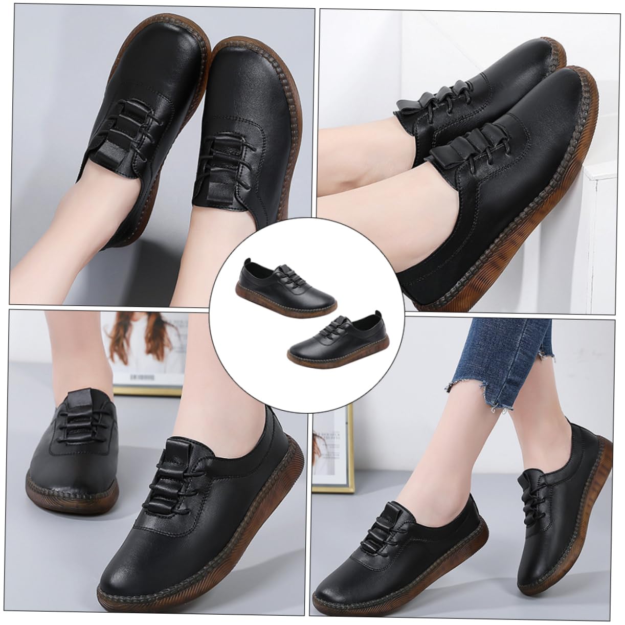 Homoyoyo Zapatos Planos de Cuero para Mujer Negros, Talla 40 | Antideslizantes y Ligeros, Uso Diario y Viaje, Estilo Casual Cómodo Acabado en Cuero