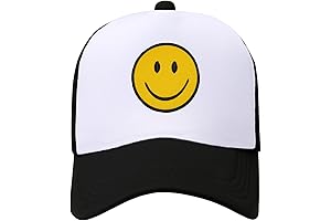 Trucker Caps Smiley Face: Retro Trucker Mesh Hat for Women with Positive Vibes