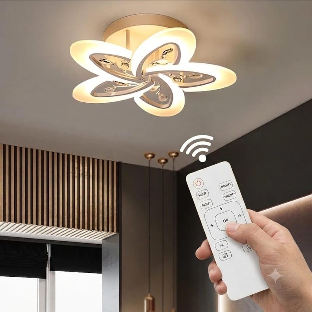 PRMOAGEN White Crystal LED Chandelier (5 Petal Tricolor) with Remote Control-image-15