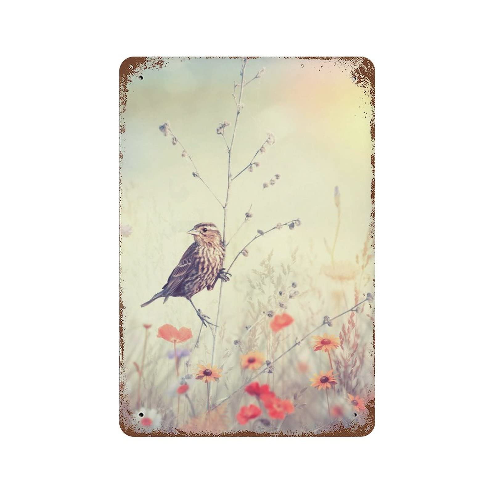 rayprint Flowers and Bird Metal Tin Signs- Exquisite Wall Art Decor Inspirational Gift Positive Affirmations Hanging Metal Tin Signs for Office Classroom Home Living Room Bedroom Wall Decor 8"x12"