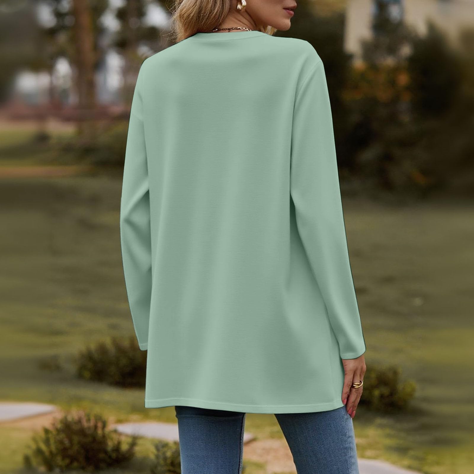 Gilet Femme Chic et Elegant Cardigan Femme Long Leger Veste Mi Saison Printemps Ete Manches Longues Col V Boutons avec Poche Fluide Doux Quotidien Casual Grande Taille