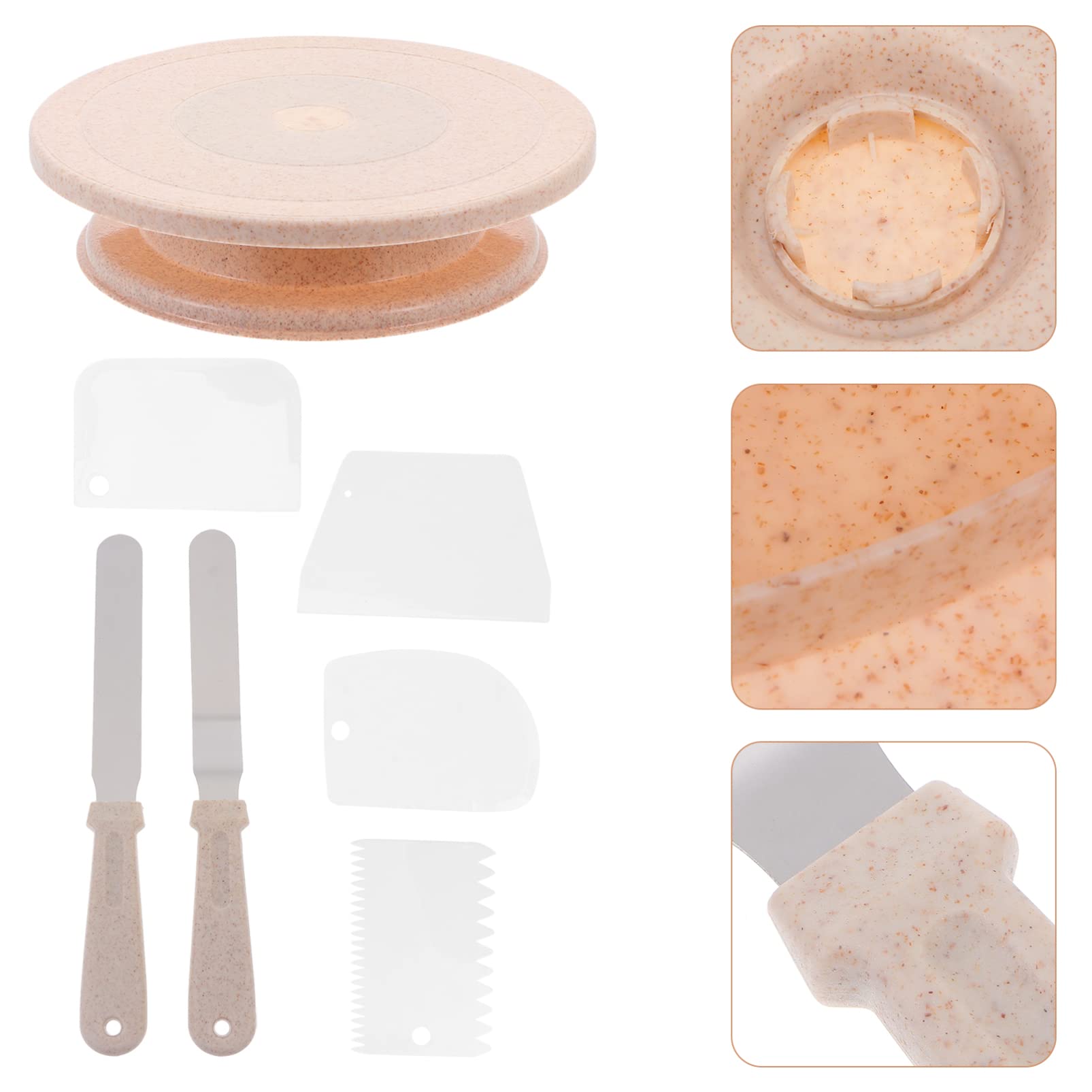 ABOOFAN Cake Turning Table Set Mit Drehbare Tortenplatte Für Einfache Dekoration Von Hochzeitstorten Und Cupcakes Und Wiederverwendbar Weizentönen