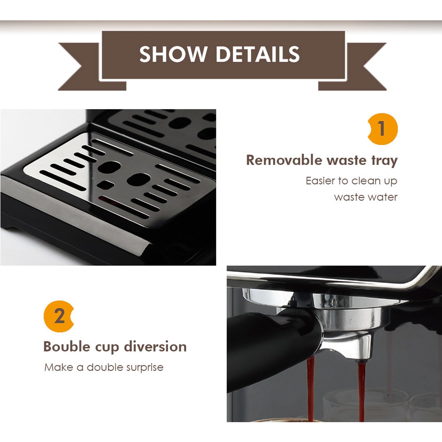 Cafetera Espresso, minimáquina automática de café de Alta presión de 1,5 l con vaporizador de Leche, Ciclo de preparación Doble, cafetera de Leche de 850 W para Oficina, Cafe(
