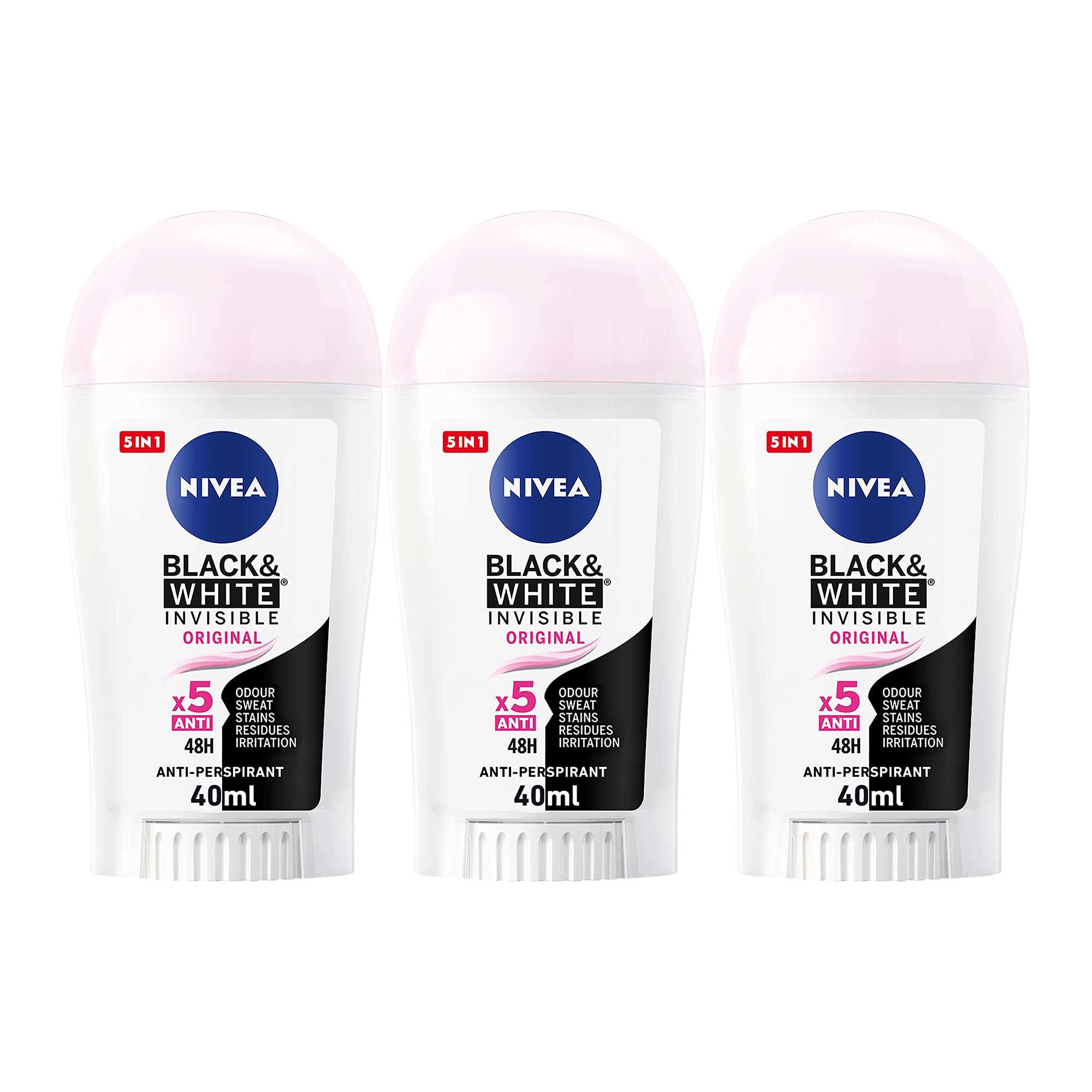 NIVEABlack & White Invisible Original, Antiperspirant for Women, Stick 40 ml, Pack of 3