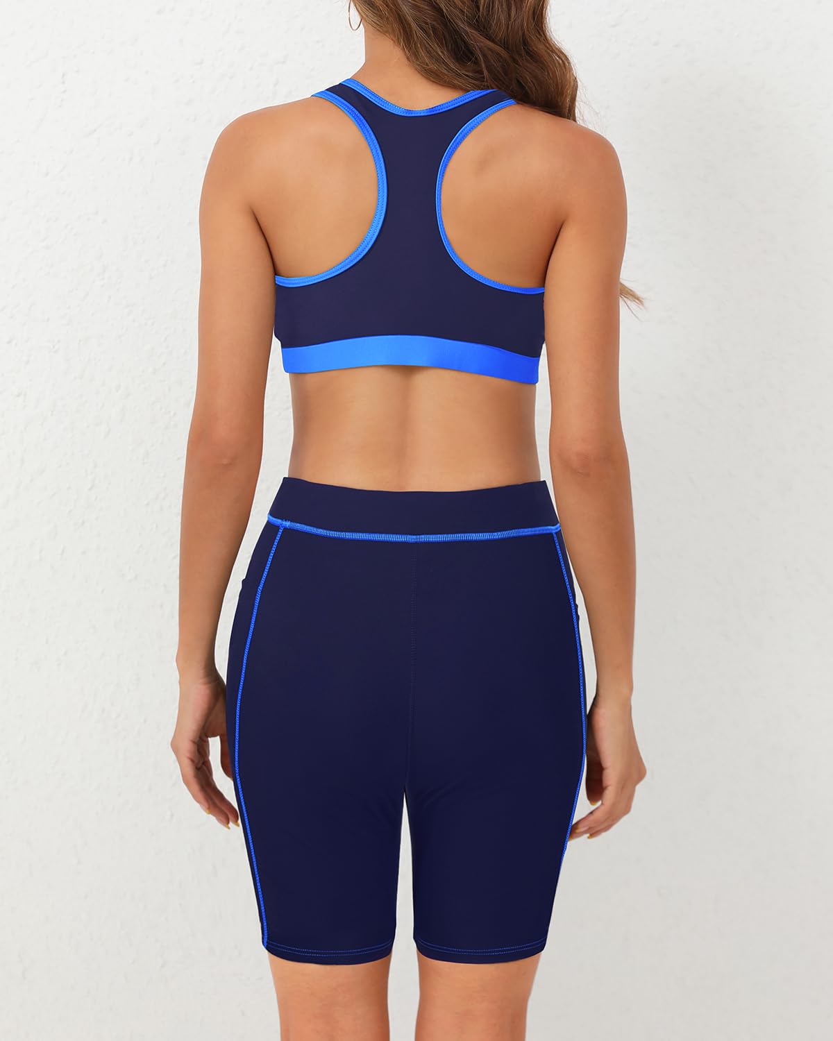 Daci 3-teiliger Rashguard für Damen, langärmelig, mit Reißverschluss, Sport-BH, bescheidener Badeanzug mit Shorts