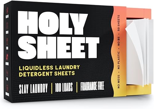 Hojas de detergente Holy Sheet (sin fragancia) hasta 100 cargas, 50 hojas premedidas, sin jarra de plástico, sin ensuciar, ligeras, fáciles de usar
