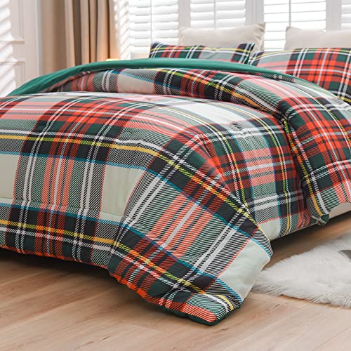 Ylehoc Buffalo Plaid Comforter Sets Queen Red Green Colorful Scottish Tartan Plaid Bedding Sets 3 Pieces 1 Checkered Comforter And 2 Pillow Shams For Adults Lightweight Breathable For Bedroom Sofa #TOP3