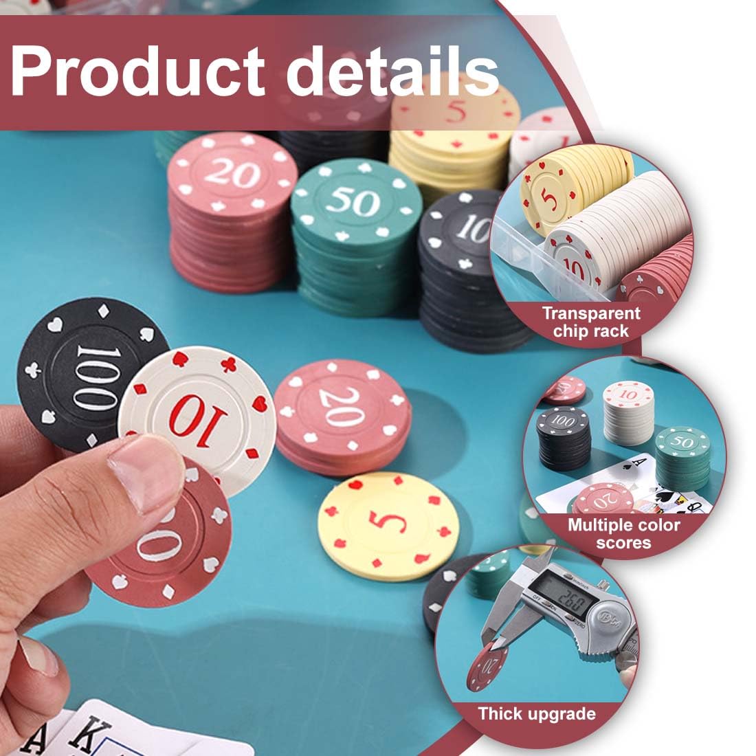Set Chips Poker 100 Pezzi 5 Colori Casinò Feste Gioco