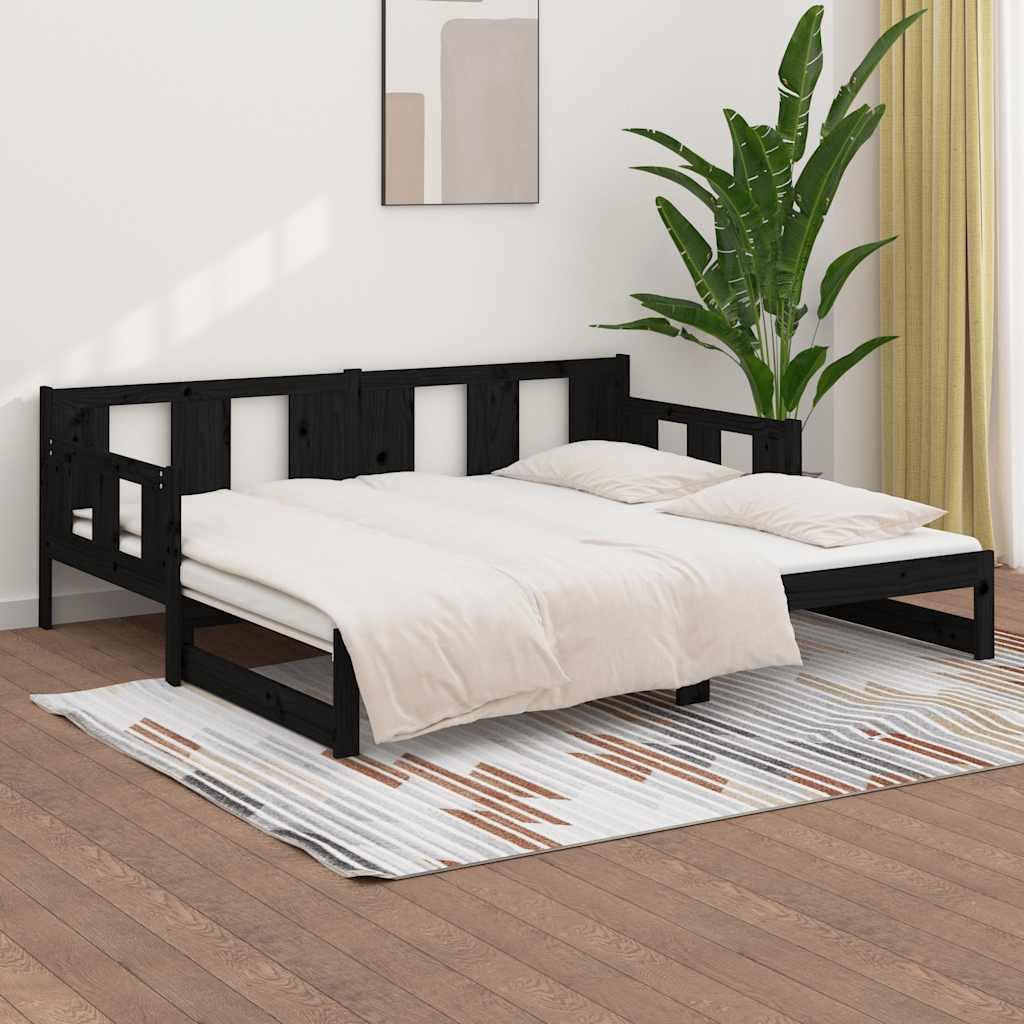 Pin Massif Convertible gigogne Noir 80x200 cm
