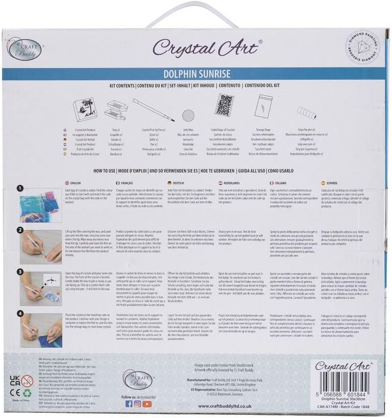 Craft Buddy 30cm x 30cm Mounted Crystal Art/Diamond Painting Kit - Full Crystal - Dolphin Sunrise