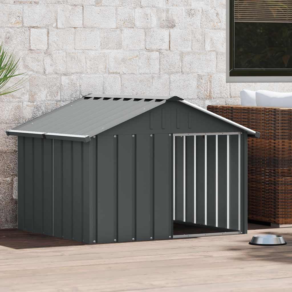Cuccia per cani in acciaio zincato, antracite, 116,5 x 103 x 81,5 cm, resistente alle intemperie, con ingresso aperto, ideale come rifugio per cani in giardino, per esterni e interni