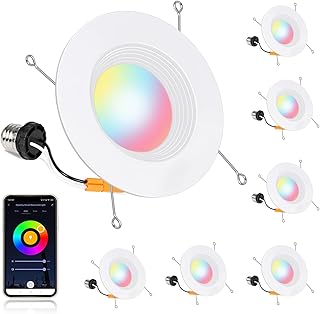 6 Pack 5/6 Inch Smart LED Recessed Lighting, WiFi RGBW Color Changing Tunable White LED Can Lights, 15w=100w, 1100lm, Compatible with Alexa and Google Assistant
