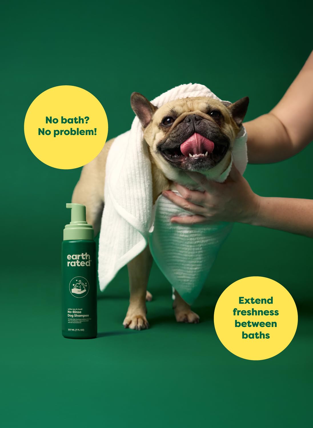 Earth Rated No-Rinse Dog & Puppy Shampoo, Convenient Waterless Dog Shampoo for Cleaning, Conditioning & Detangling, for All Coat Types, Refreshing White Tea & Basil Scent, 7 oz.