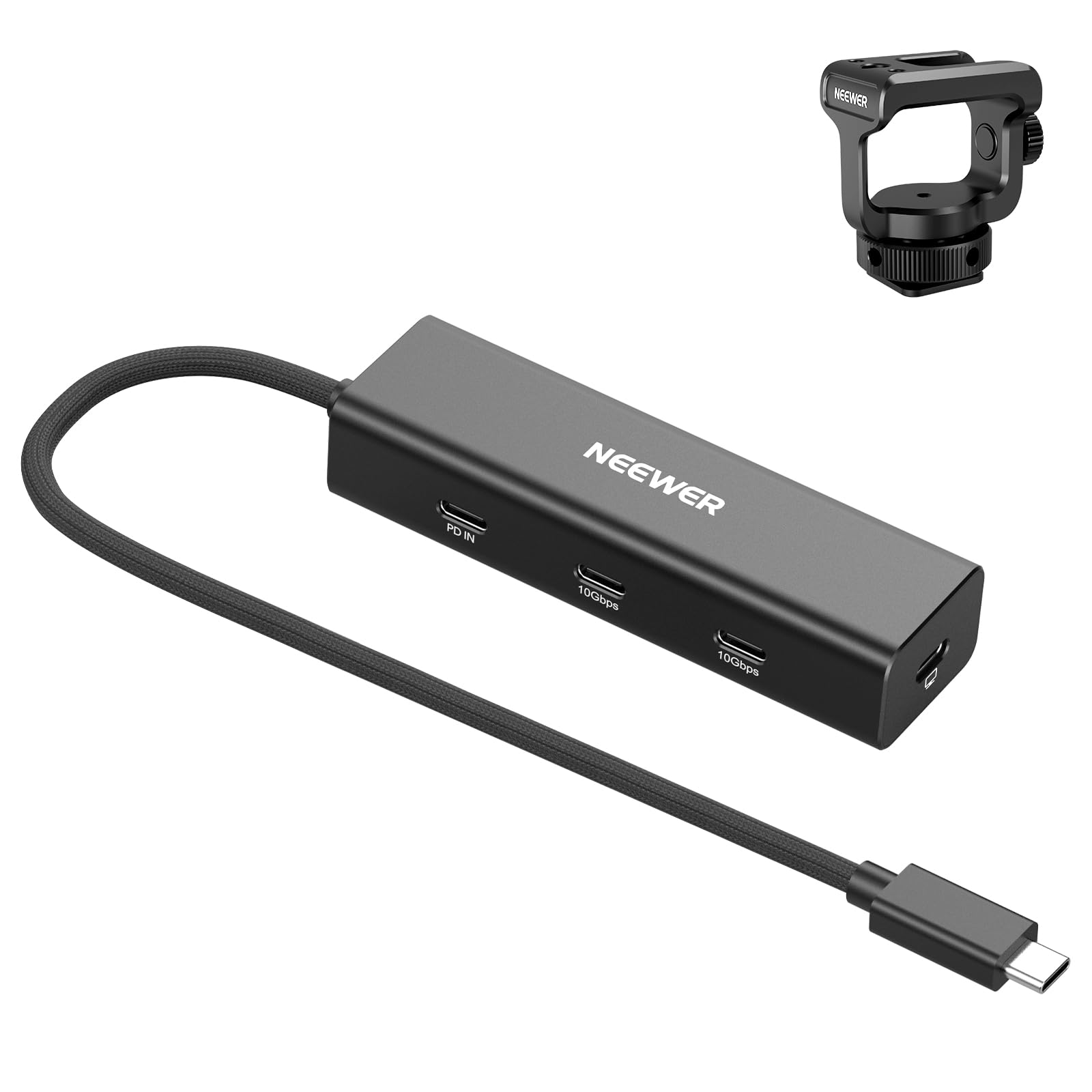 NEEWER Hub USB C Dock con Attacco Cold Shoe, Adattatore Multiporta Estensore USB 3.1 Gen2 4in1 Ricarica PD 100W 10Gbps 4K 60Hz Compatibile con iPhone iPad Mac Android Laptop Monitor da Campo, PS030E