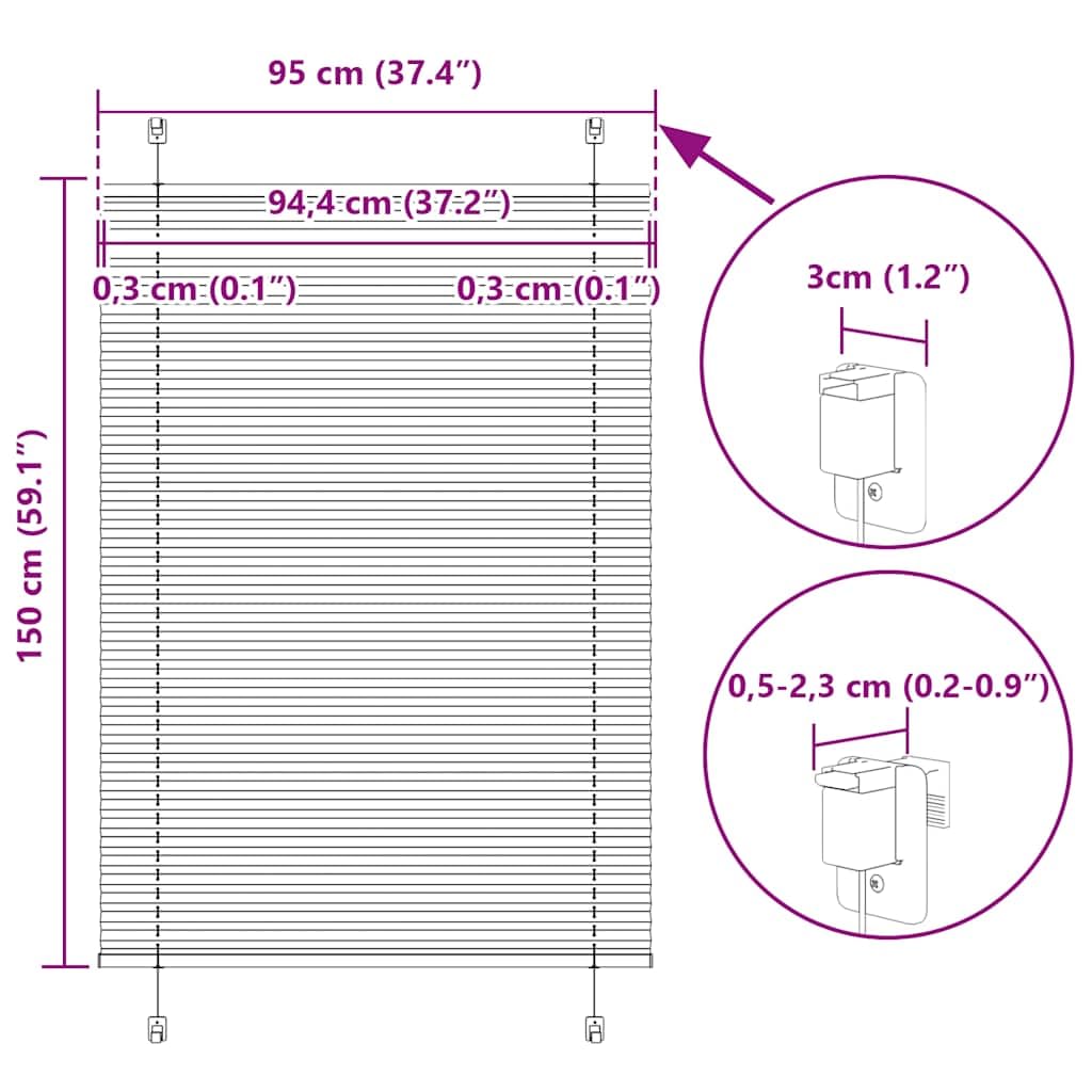 Plissee Schwarz 95x150 cm Polyester, Blickdicht Sichtschutz Sonnenschutz, Jalousie Rollo Raffrollo Doppelrollo, Klemmfix ohne Bohren für Fenster Tür Schlafzimmer Wohnzimmer Büro